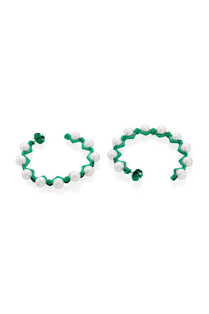Gold Finish Pearls & Mirror Hoop Earrings