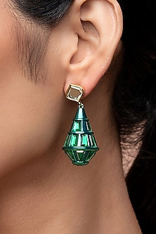 Gold Finish Mirror Dangler Earrings