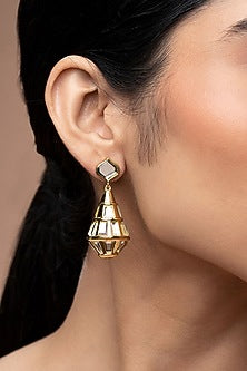 Gold Finish Mirror Dangler Earrings