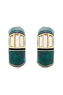 Gold Finish Quartz & Mirror Hoop Earrings