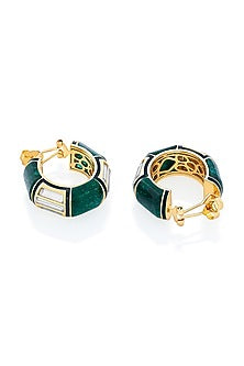 Gold Finish Quartz & Mirror Hoop Earrings