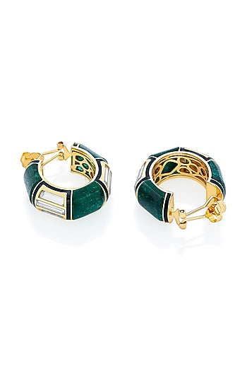 Gold Finish Quartz & Mirror Hoop Earrings