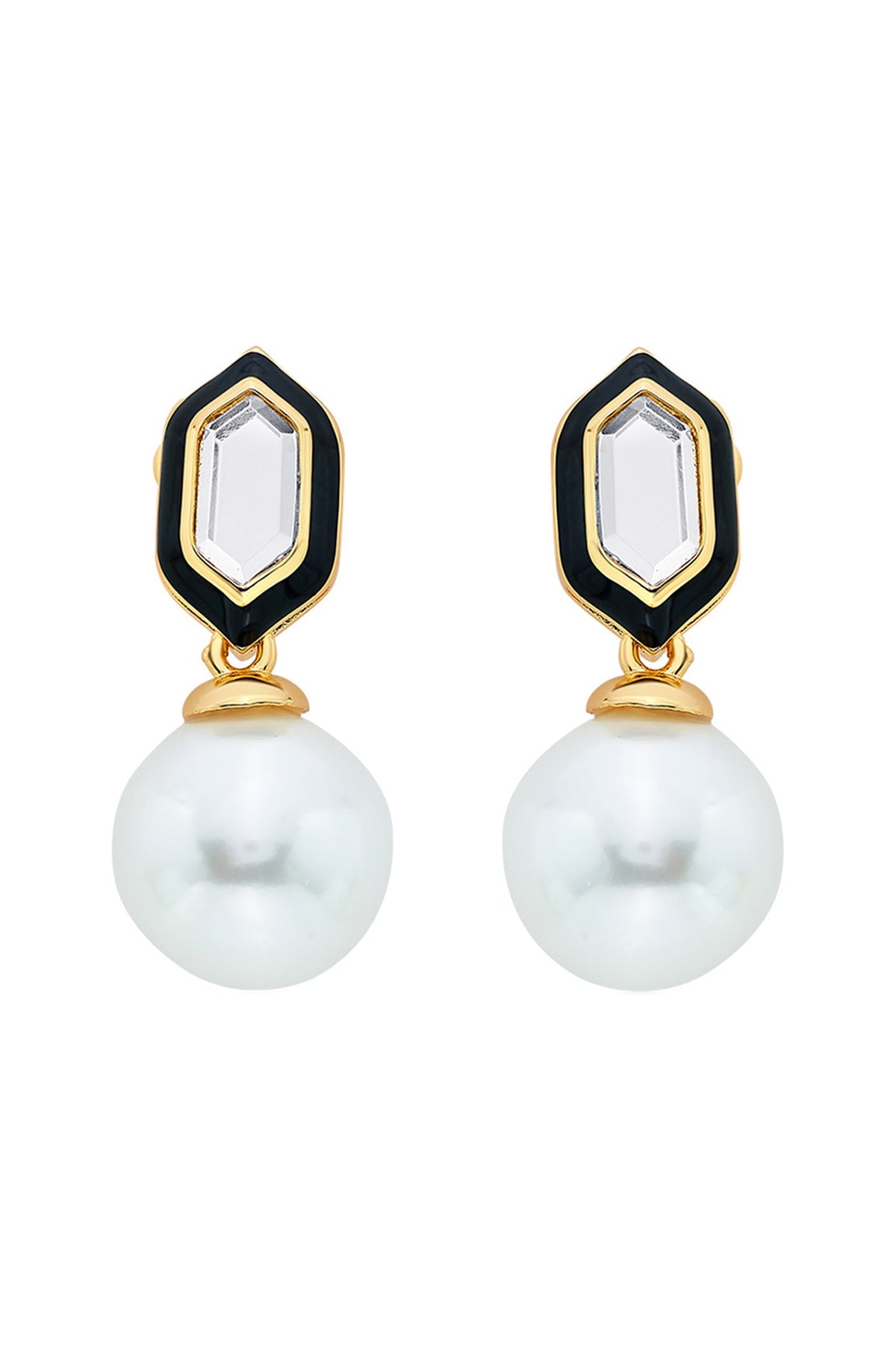 Gold Plated Mirror & Pearls Stud Earrings