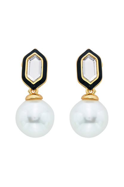 Gold Plated Mirror & Pearls Stud Earrings
