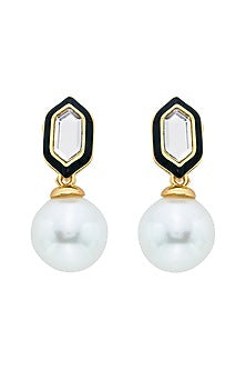 Gold Plated Mirror & Pearls Stud Earrings