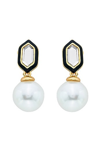 Gold Plated Mirror & Pearls Stud Earrings