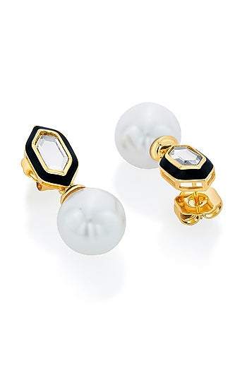 Gold Plated Mirror & Pearls Stud Earrings