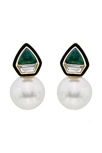 Gold Plated Quartz & Pearls Stud Earrings
