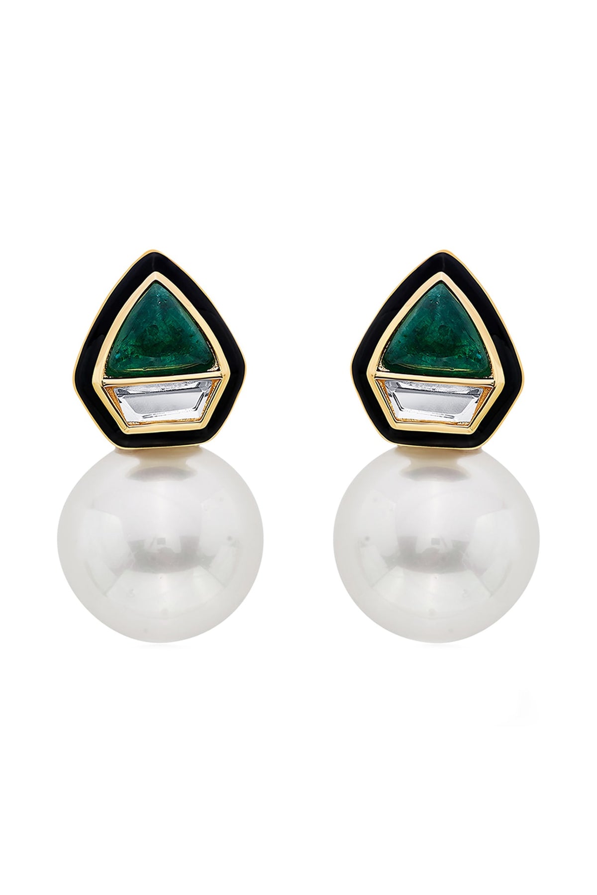 Gold Plated Quartz & Pearls Stud Earrings