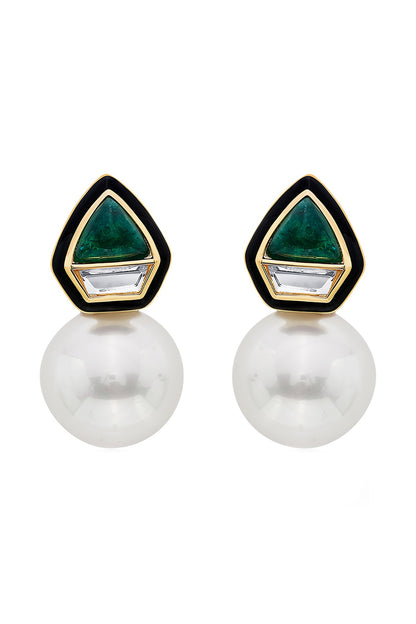 Gold Plated Quartz & Pearls Stud Earrings