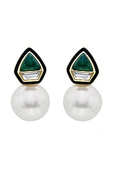 Gold Plated Quartz & Pearls Stud Earrings