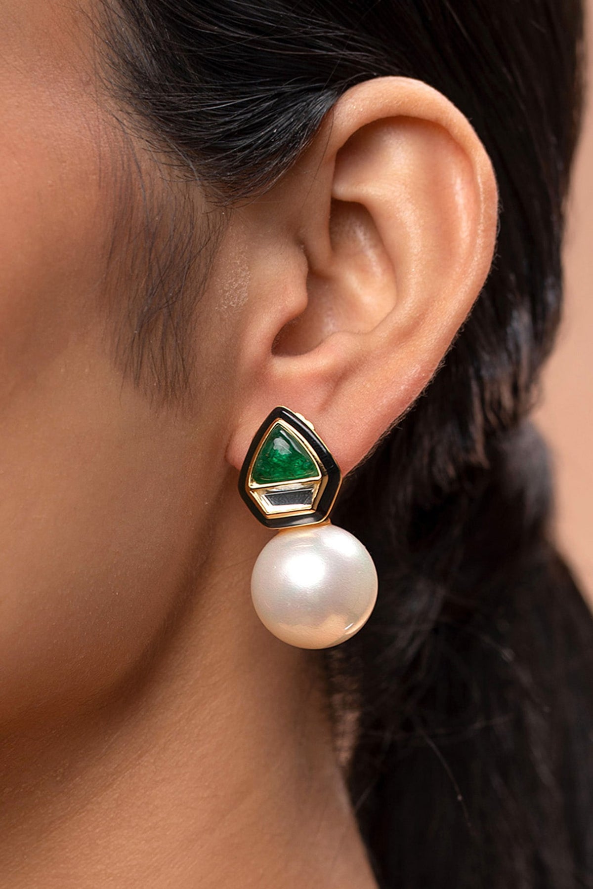 Gold Plated Quartz & Pearls Stud Earrings