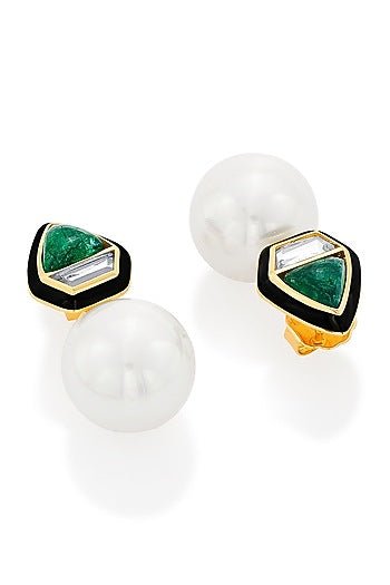 Gold Plated Quartz & Pearls Stud Earrings