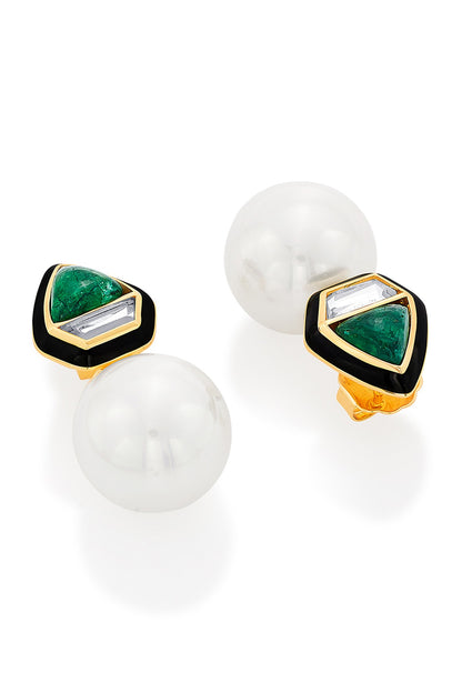 Gold Plated Quartz & Pearls Stud Earrings