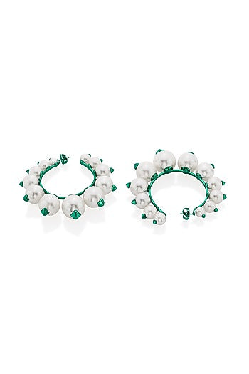 Gold Finish Pearl Hoop Earrings