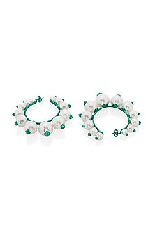 Gold Finish Pearl Hoop Earrings