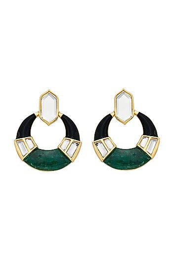 Gold Plated Mirror & Quartz Stud Earrings