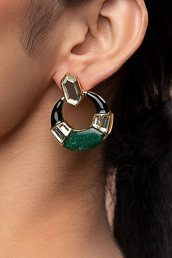 Gold Plated Mirror & Quartz Stud Earrings