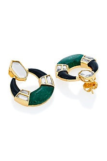 Gold Plated Mirror & Quartz Stud Earrings