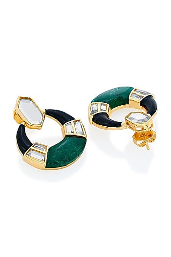 Gold Plated Mirror & Quartz Stud Earrings
