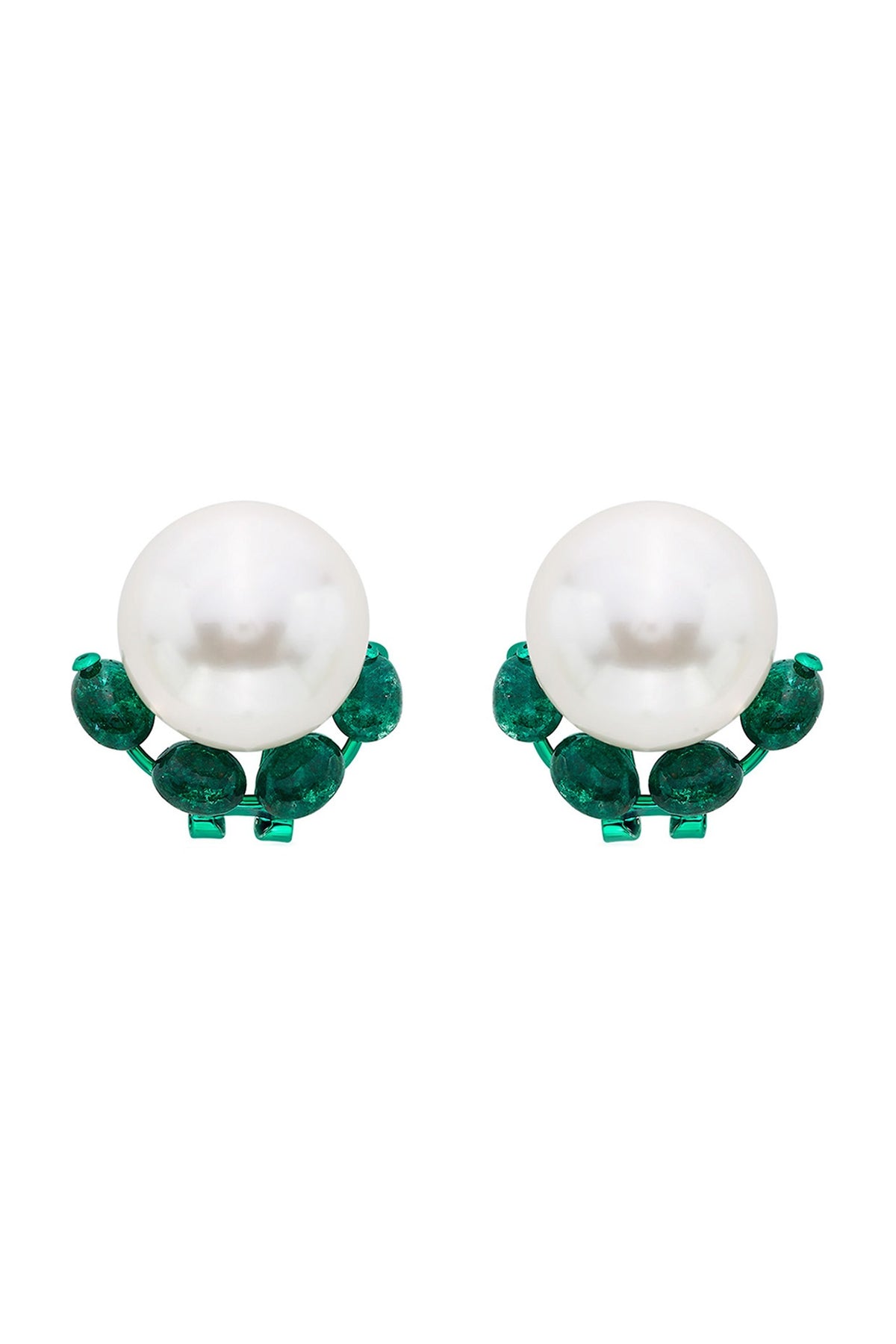 Gold Finish Shell Pearl Stud Earrings