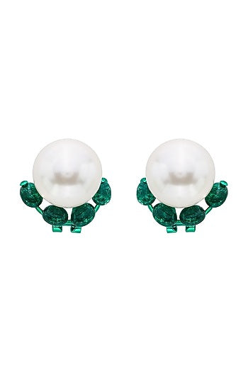 Gold Finish Shell Pearl Stud Earrings