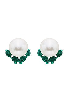 Gold Finish Shell Pearl Stud Earrings