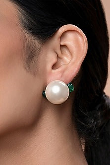 Gold Finish Shell Pearl Stud Earrings