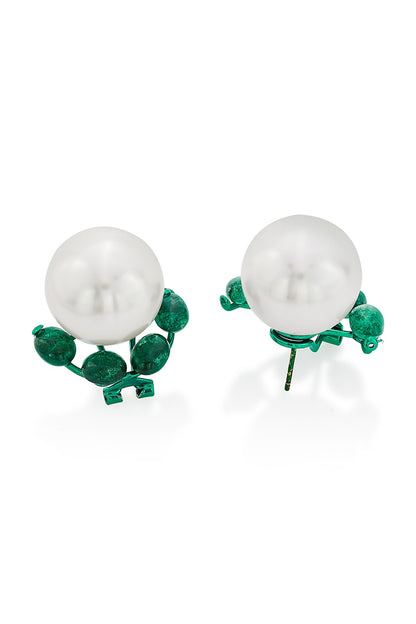 Gold Finish Shell Pearl Stud Earrings