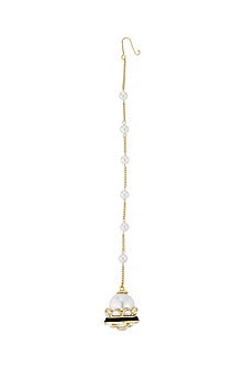 Gold Plated Shell Pearl Maang Tikka