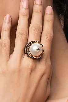 Gold Finish Pearl Dome Ring