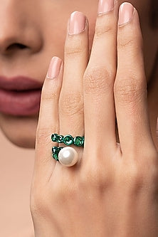 Gold Finish Pearl & Mirror Ring