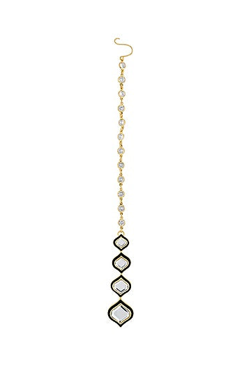 Gold Plated Mirror Enameled Maang Tikka