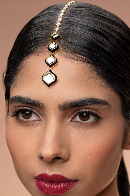 Gold Plated Mirror Enameled Maang Tikka