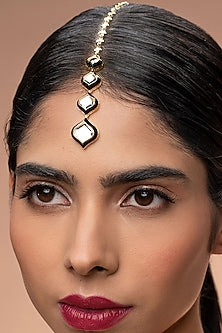 Gold Plated Mirror Enameled Maang Tikka