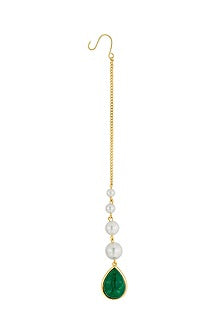 Gold Plated Quartz & Shell Pearl Maang Tikka