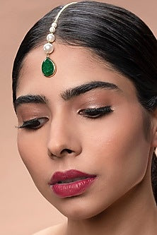Gold Plated Quartz & Shell Pearl Maang Tikka