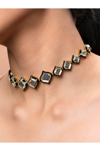Gold Plated Mirror & Zircon Necklace