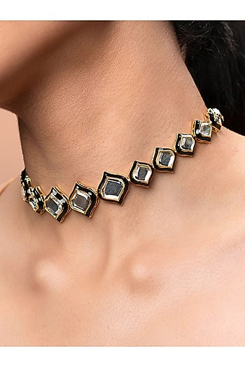 Gold Plated Mirror & Zircon Necklace