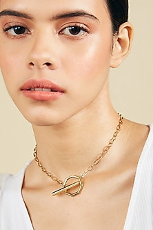 Gold Finish Toggle Link Chain Necklace