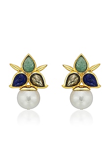 Gold Finish Pearl Drop Stud Earrings