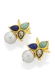 Gold Finish Pearl Drop Stud Earrings
