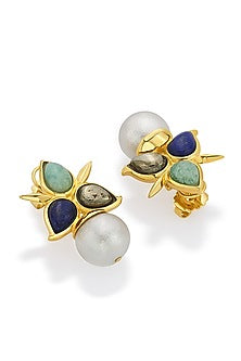 Gold Finish Pearl Drop Stud Earrings