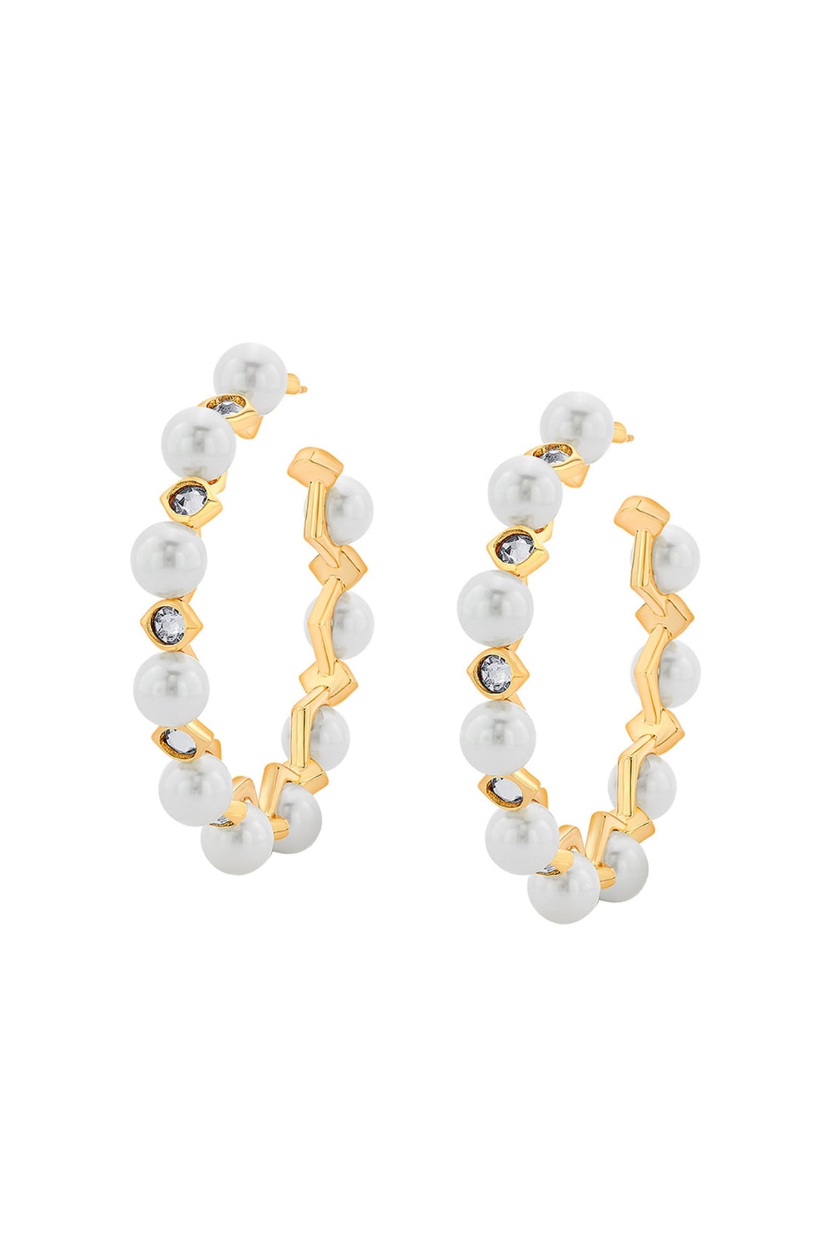 Gold Plated Shell Pearl Hoop Earrings