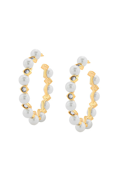 Gold Plated Shell Pearl Hoop Earrings
