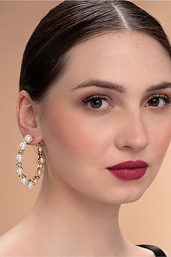 Gold Plated Shell Pearl Hoop Earrings