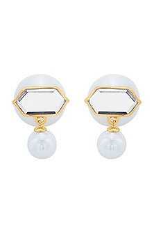 Gold Plated Pearl & Mirror Stud Earrings
