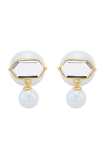 Gold Plated Pearl & Mirror Stud Earrings