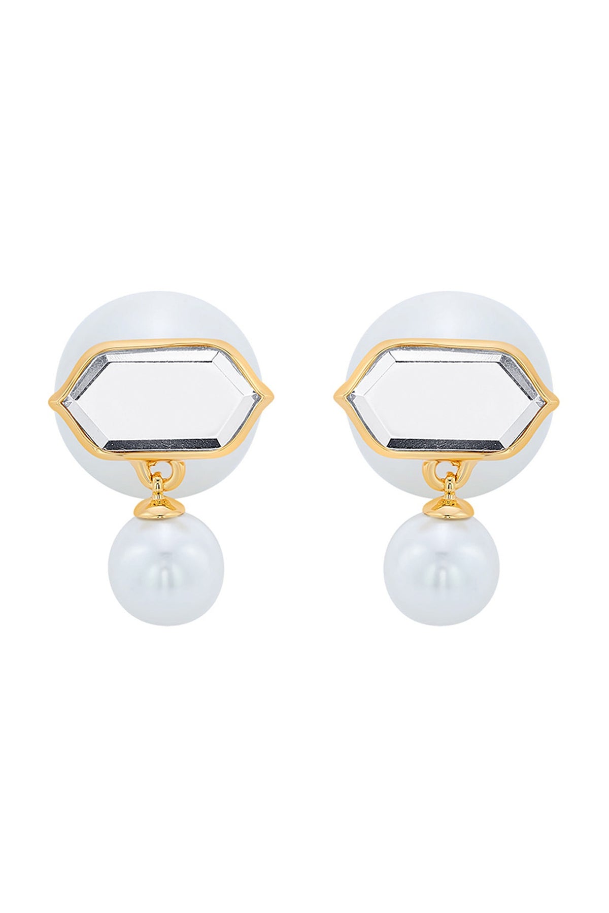 Gold Plated Pearl & Mirror Stud Earrings