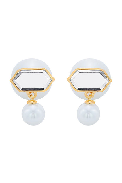 Gold Plated Pearl & Mirror Stud Earrings